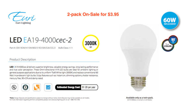 LED A19 Two Pack – $3.95